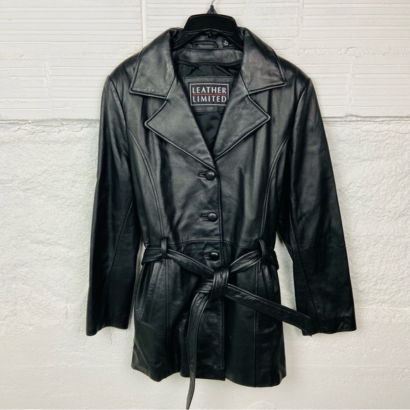 LEATHER LIMITED black genuine leather wrap jacket size medium - Picture 4 of 13